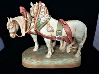 Antique Royal Dux Porcelain Bohemia Rare Large 2 Shire Horses Figure 1910 