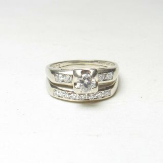1940s Vintage 14k White Gold 0.  31 Ct Brilliant Cut Diamond Ring 0.  75 Cts Total