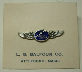 Ww2 Republic Aviation Aircraft Corp Sterling Wing Pin - On Orig Lgb Card - Sb