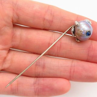 Antique Victorian 585/14k Gold Pearl & Sapphire Gem Buccellati Design Pin Brooch