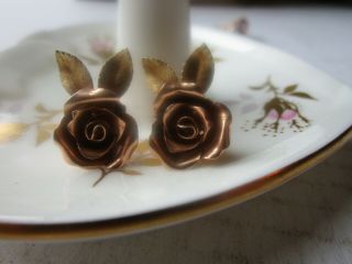 Vintage 14 Kt Gold Earrings Rose Buds And Leafs Weighs 5.  86 Grams Not Scrap
