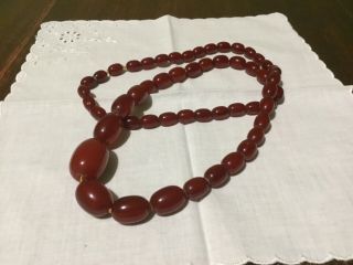 Vintage Art Deco Cherry Amber Bakelite Graduated Beads Necklace / Weight 46gr/lo