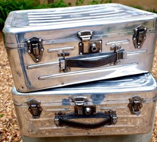 Vintage French Navy Military Suitcase Trunk Aluminum Silver Industrial