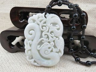China Natural Carved Auspicious Elephant White Jade Pendant Necklace Dragon Phoe