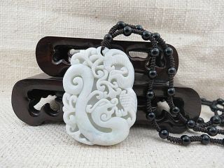 China Natural carved auspicious elephant white jade pendant necklace dragon phoe 2