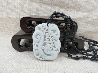 China Natural carved auspicious elephant white jade pendant necklace dragon phoe 3