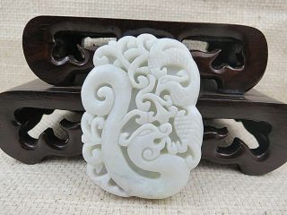 China Natural carved auspicious elephant white jade pendant necklace dragon phoe 4