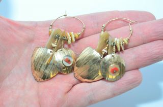 Vintage Tabra Gold Filled See Shells Beads Hoops Earrings 10