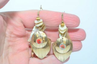 Vintage Tabra Gold Filled See Shells Beads Hoops Earrings