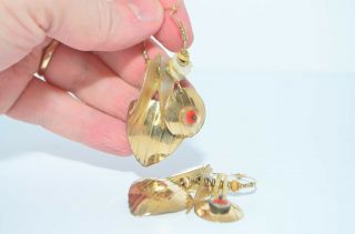 Vintage Tabra Gold Filled See Shells Beads Hoops Earrings 2