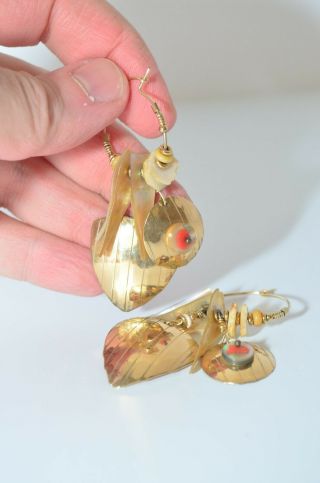 Vintage Tabra Gold Filled See Shells Beads Hoops Earrings 3