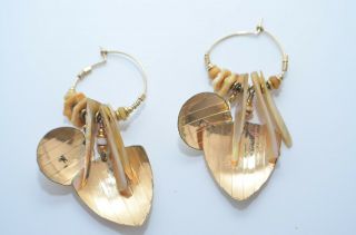 Vintage Tabra Gold Filled See Shells Beads Hoops Earrings 7