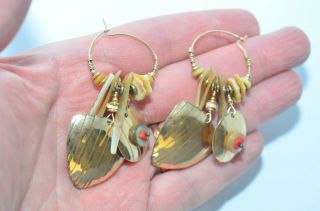 Vintage Tabra Gold Filled See Shells Beads Hoops Earrings 9
