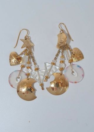 Signed Tabra Gold Filled Celestial Stars And Moon Earrings