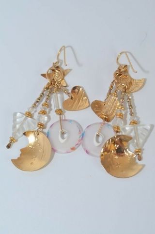 Signed Tabra Gold Filled Celestial Stars and Moon Earrings 4