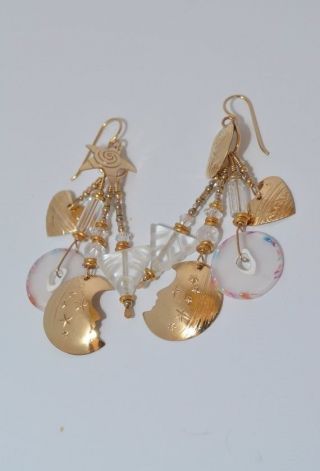 Signed Tabra Gold Filled Celestial Stars and Moon Earrings 8