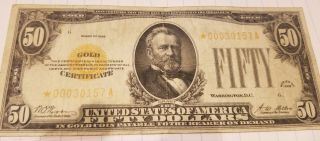 1928 $50 Star Gold Certificate - Low Serial - Rare