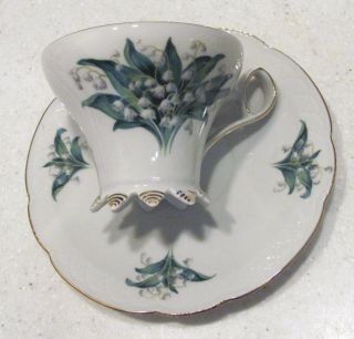 Teacup & Saucer Set With Gold Trim,  Debra Made In Germany (lily Of The Valley)