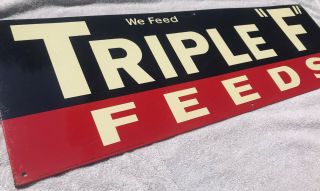 Vintage Nos Triple F Feeds Sign Antique Seed Farm Cattle Livestock