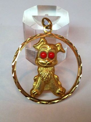 18k Yellow Gold Poodle Dog Charm With Red Coral,