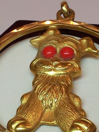18K Yellow Gold Poodle Dog Charm with Red Coral, 5