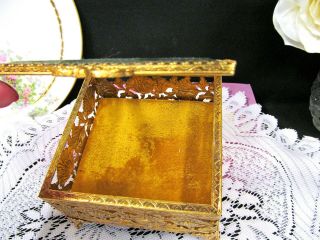 Vintage Gold Finish Glass Ormolu Casket Jewelry Box metal glass footed 4