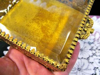 Vintage Gold Finish Glass Ormolu Casket Jewelry Box metal glass footed 5