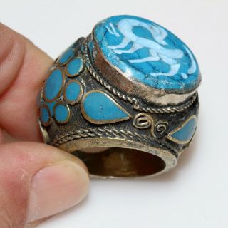 Massive Near East Decorated Silver Seal Ring With Enamel Circa 1400 Ad