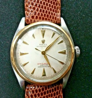 Rare 1953 Steel & Gold Rolex Oyster Perpetual Automatic Red Officially 6085
