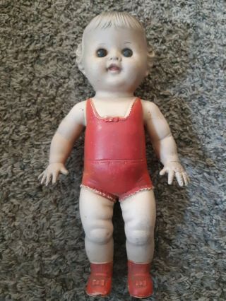 Vintage Rubber 10 " Squeak Doll Girl Tod - L - Dee Sun Rubber Doll Company
