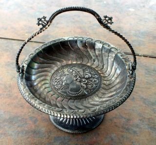 Antique Victorian Meriden B Co.  Silver Plated Footed Serving Dish 3d Women Head