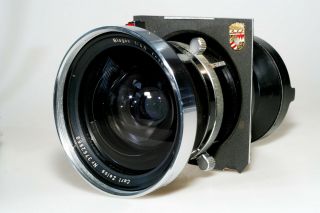 RARE ZEISS BIOGON 75mm 4.  5 on LINHOF TECHNIKA lensboard.  PERFECT GLASS 5