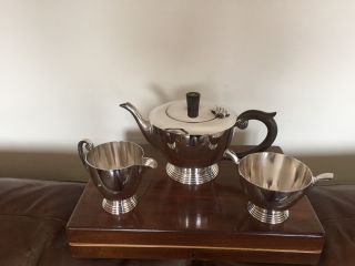 Lovely 3 Piece Footed Art Deco Silver Plated Tea Service (spts 111t)