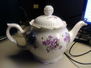 Crown Dorset Staffordshire England Tea Pot Teapot Purple Flower Gold Old Vintage