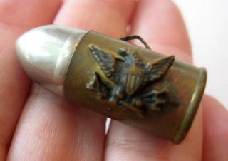 Vintage Wwii Trench Art Bullet Charm Fob Protect The Flag Good Luck Charm