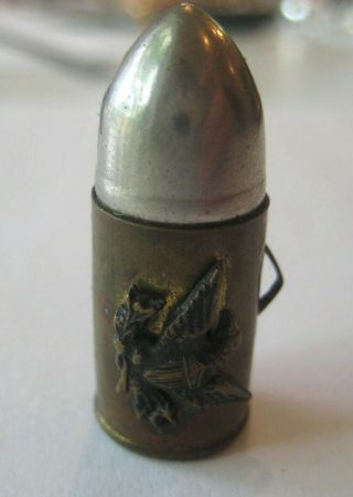 VINTAGE WWII Trench Art BULLET Charm Fob PROTECT THE FLAG Good Luck Charm 2