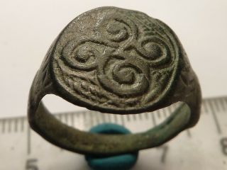 3790 Medieval Crusaders Bronze Ring With A Four - Leaf Clover 18mm