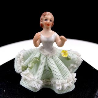 Dresden Lace Miniature Ballerina Dancer Green Dress 2 " Figurine