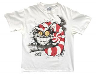 Vintage Alice In Wonderland T Shirt Cheshire Cat Size Large We Are All Mad 90s 2