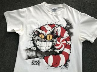 Vintage Alice In Wonderland T Shirt Cheshire Cat Size Large We Are All Mad 90s 4