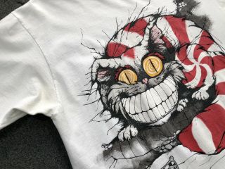 Vintage Alice In Wonderland T Shirt Cheshire Cat Size Large We Are All Mad 90s 5