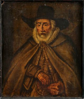 Small Antique 17thC Signed Dutch Portrait Oil Painting,  Man w/ Hat & Cloak 3