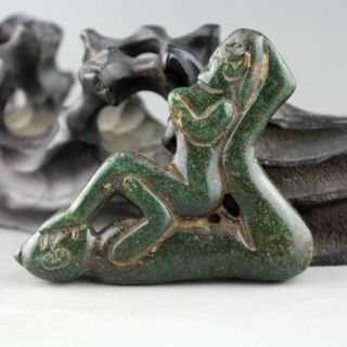2.  8  China old jade Chinese hand - carved man and woman statue jade pendant 2129 3