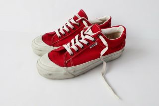 Vintage 90s Vans Shoes Red Canvas Style 29 Cals Made In Usa Womens 8 Lug Sole