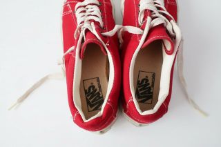Vintage 90s Vans Shoes Red Canvas Style 29 Cals Made in USA Womens 8 Lug Sole 6