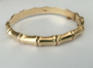 Vintage Jewellery 9ct Gold 375 Bamboo Bangle Bracelet with Safety Chain 12g 2