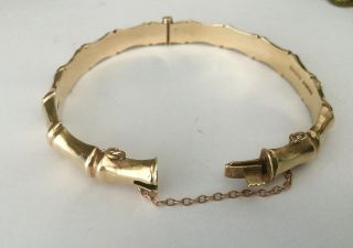 Vintage Jewellery 9ct Gold 375 Bamboo Bangle Bracelet with Safety Chain 12g 4