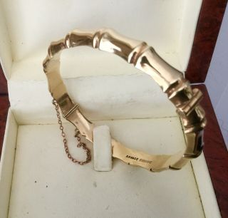 Vintage Jewellery 9ct Gold 375 Bamboo Bangle Bracelet with Safety Chain 12g 5