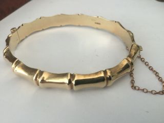 Vintage Jewellery 9ct Gold 375 Bamboo Bangle Bracelet with Safety Chain 12g 6