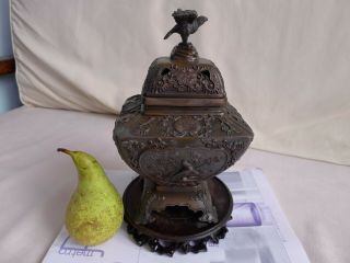 Vintage Bronze Incense Burner With Rose Wood Pedal